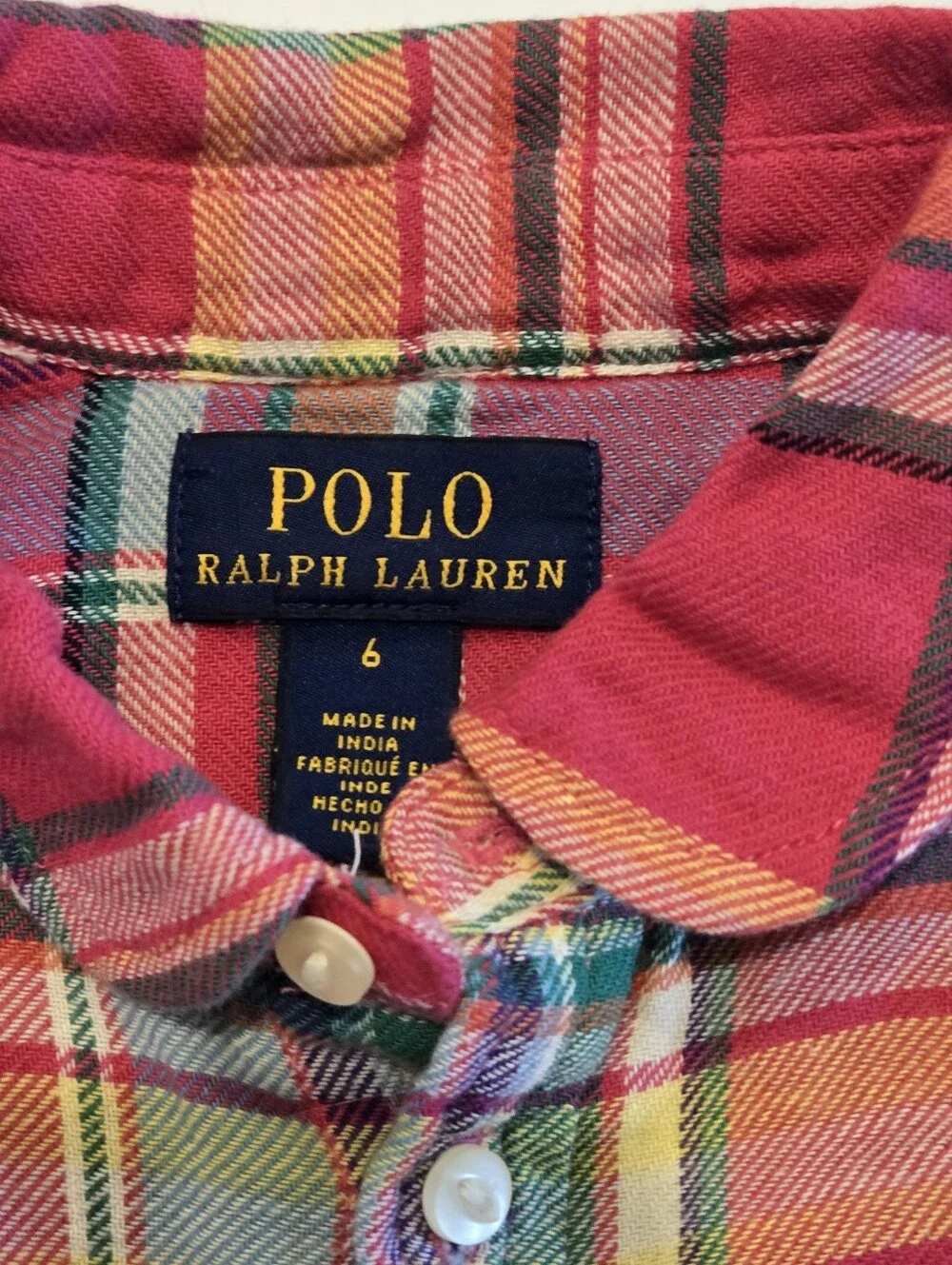 Polo Ralph Lauren Girls Pink Plaid Madras Dress Sz 6 Cotton Comfy Preppy Classic